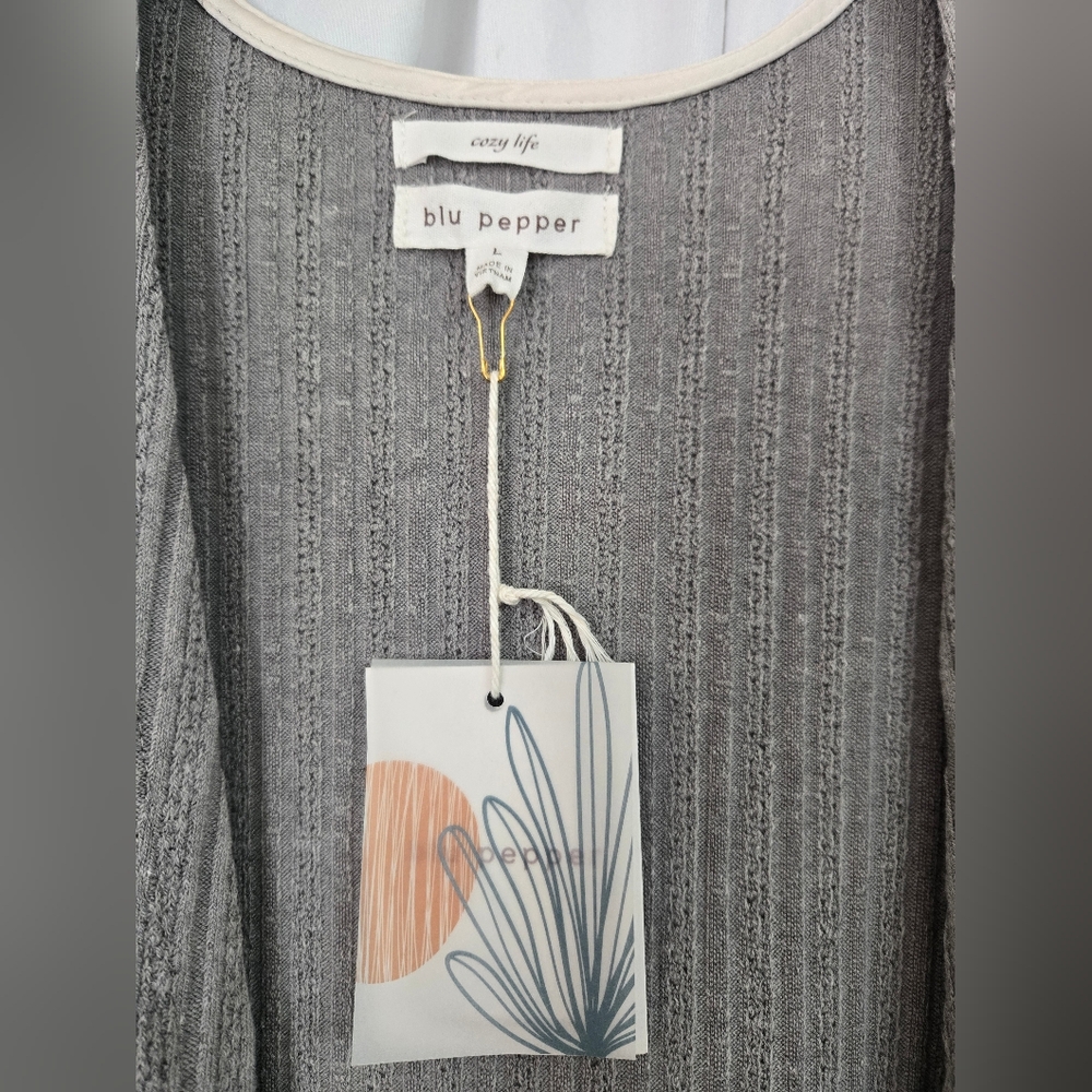 Blu Pepper Cozy Life Ribbed Gray Cardigan NWT. Size L - Picture 3 of 9